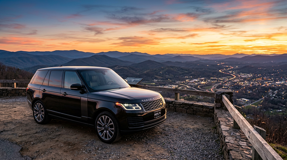 Pre-owned luxury SUV driving down a scenic highway in East Tennessee — used luxury SUV Bristol TN Fast Track Automotive July 2026