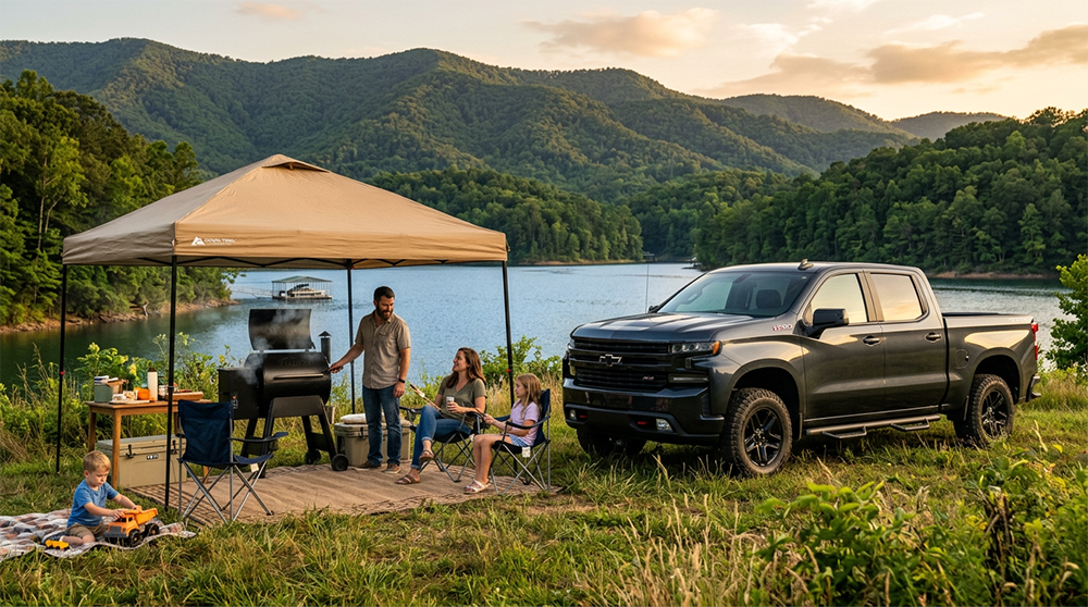 Pre-owned full-size 4x4 pickup truck ready for a summer cookout at South Holston Lake — used trucks Bristol TN Fast Track Automotive July 2026