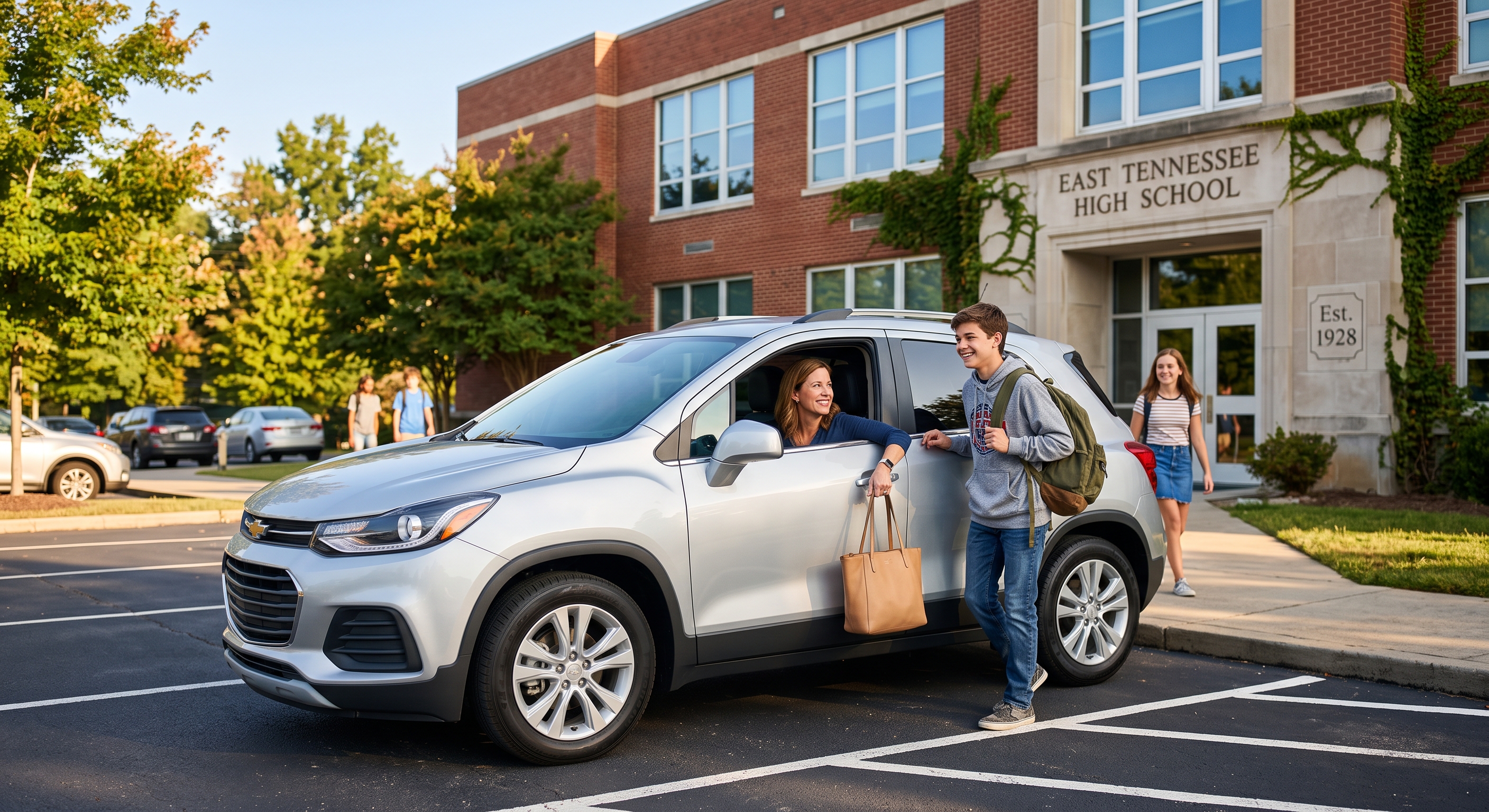 Dependable pre-owned SUV dropping students off for the new school year in Bristol TN — used cars Volunteer Pkwy Fast Track Automotive August 2026